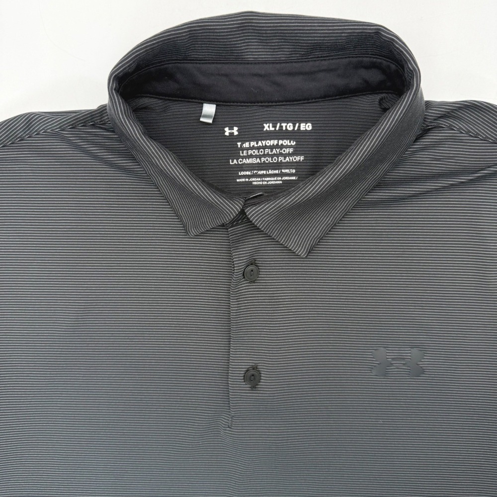 Under Armour Polo Men XL Black Playoff Micro-Stripe Short Sleeve Loose Fit Golf